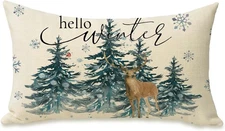 Fahrendom Hello Winter Lumbar Decorative 20" x 12" (Pack of 1), Tree 