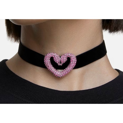 Swarovski Una choker Swan Heart, Pink, Rhodium plated Choker Necklace - Picture 8 of 9