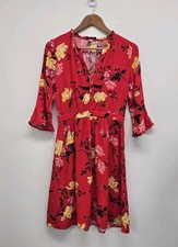 Old Navy Womens Fit & Flare Henley Dress Women's M Knee Length Red Floral Boho