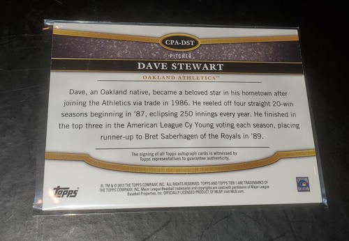 2013 Topps Tier One Dave Stewart On Card Auto Oakland A's 7/299 SP - Bild 6 von 7