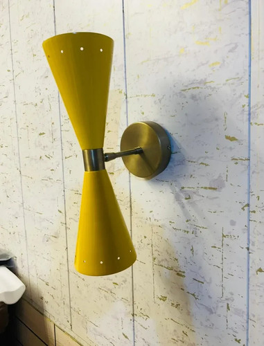 Pair Yellow Mid Century Modern Diabolo Wall Sconces – Italian Vanity Lights for - Picture 9 of 10