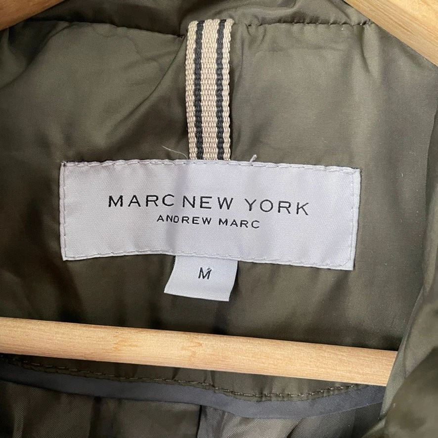 Abrigo acolchado Marc New York verde oliva con ribete de piel real - Talla M Foto 2 de 4