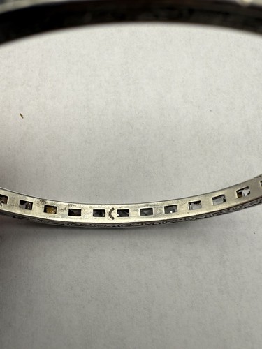 VINTAGE ART DECO 1910 STERLING PASTE HINGED ENGRAVED BRACELET CHANNEL SET E3 - Picture 10 of 18