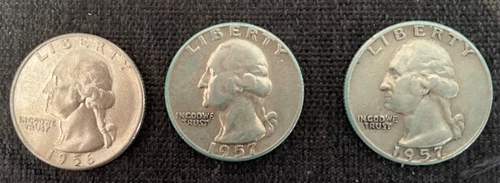 1957-D Washington Quarters set of 3 56d,57,57d  90% silver coins f-vf