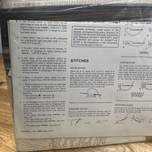 Kit ricamo crewel cucitura tramonto vintage anni 70 mulino rosso 16x20 ago artigianale - Foto 6 di 9