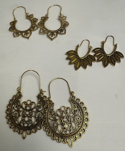 Lote Pendientes Perforados Aros Cuelgan Dorado Latón Tono Boho Mandala Hoja India - Imagen 2 de 8