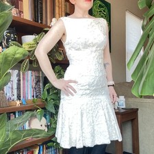 Vintage Handmade Off White Sleeveless Dress Ribbon Stitching
