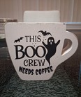Quill To Paper THIS BOO CREW NEEDS COFFEE Bar Wooden Cup Sign Halloween Ghost