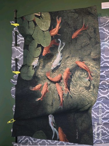 KOI Fish Pond Lily Pad Tapestry Wall Hanging Signed Nancy Howe 60" X 35" - Picture 1 of 10
