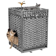 Handwoven Rattan Cat Litter Enclosure Furniture - Indoor Pet House with Door ...