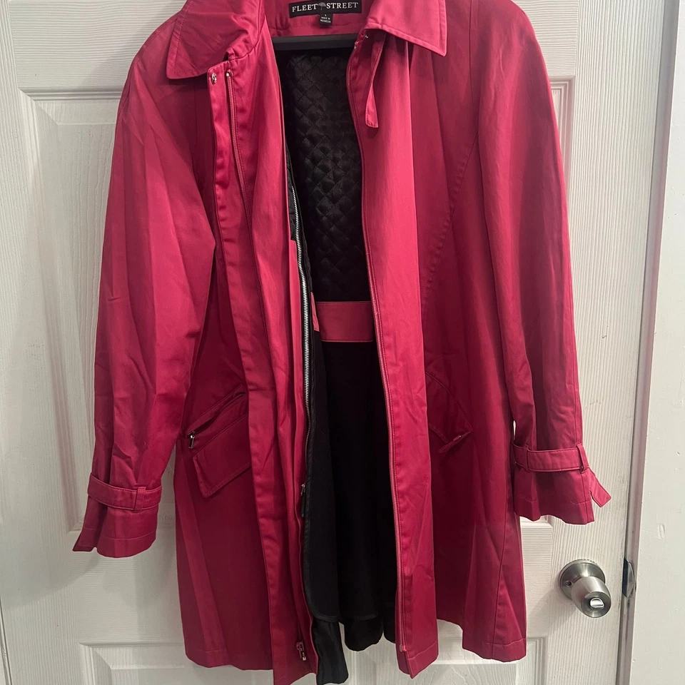 Vintage Fleet Street Pink Trench Coat Size Large Black Lined Classic Trench - Image 2 of 4