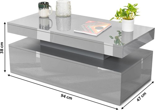 High Gloss LED Coffee Table With Storage Wooden 2 Drawer Living Room Furniture - Picture 22 of 28