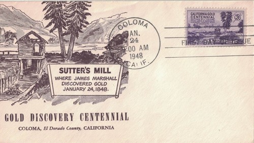 1948 FDC, #954, 3c California Gold Centennial, designer unknown M-38