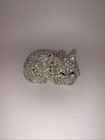 Sleeping Kitty Cat Silver Jeweled Trinket Box Enameled Hinged 2.75" In Length