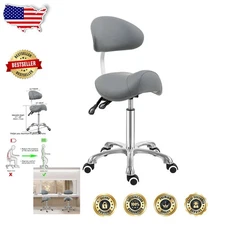 Adjustable Backrest Saddle Stool Chair - Comfort Ergonomic Grey Seat, 400lbs