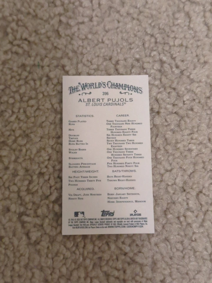 2025 Allen & Ginter Albert Pujols Mini Rip Card EXT. SSP #396 - Image 2 of 2