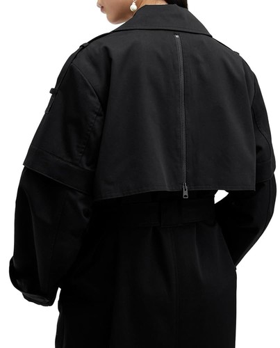 ALLSAINTS Trench Coat Womens US 4/UK 8 Clyde Double Breasted Black Cotton - Picture 6 of 12