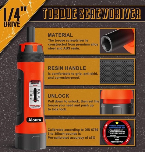 Aiourx Torque Screwdriver Set, 1/4" Drive 5-22 Inch Pounds lbs, 31 Pcs - Picture 5 of 6