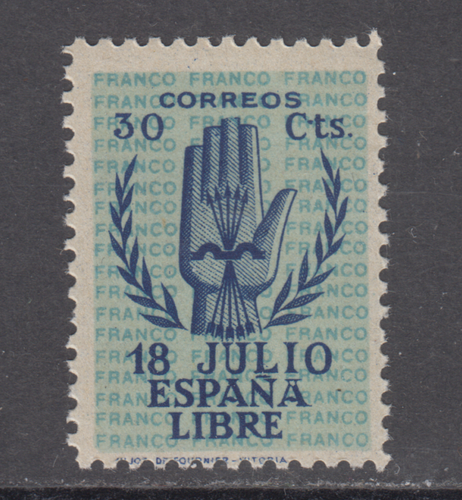ESPAÑA 1938 SPAIN NUEVO MINT MNH SPANIEN ESPAGNE EDIFIL 853 SCOTT 670 LOTE 1
