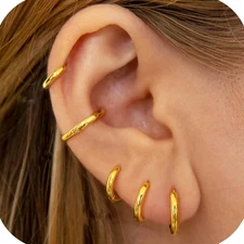 6 Pairs Small Gold Huggie Hoop Earrings Set for Women, 18K Gold Plated, Hypoa...