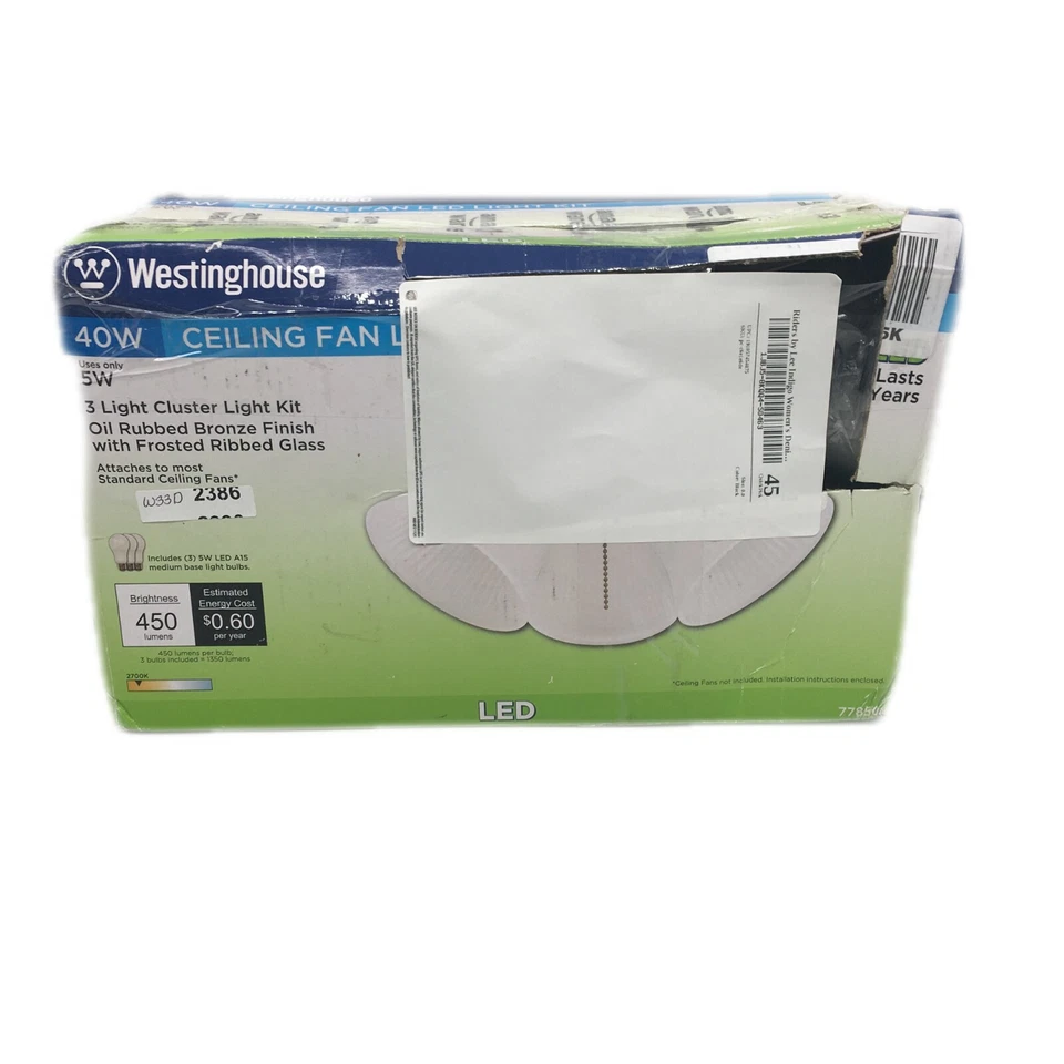 Westinghouse 40 Вт потолочный вентилятор полированная маслом бронза белый светодиодный кластер комплект из 3 ламп - Изображение 3 из 4