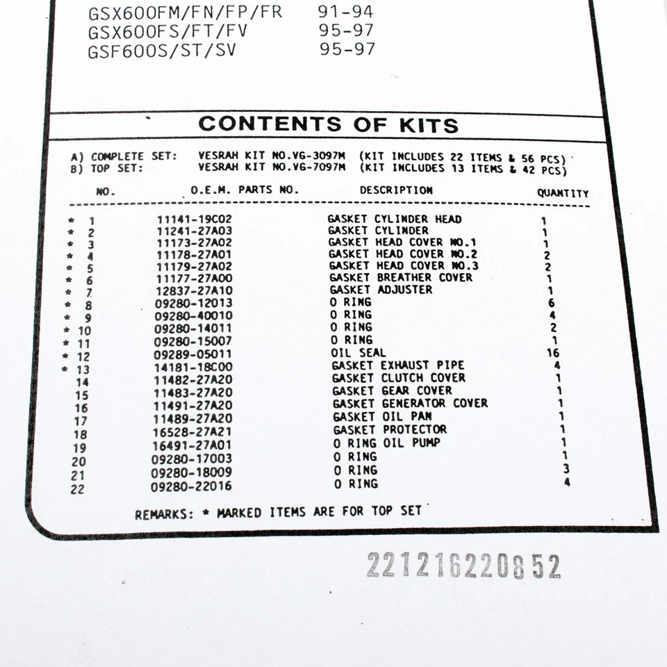 Engine gasket set complete for Suzuki GSF 600 Bandit 95-04 GSX 600 88-98 Foto 3 de 3