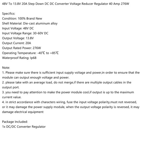 WaterProof 48V to 13.8V 20A 276W Step Down DC/DC Power Converter Regulator UE - Picture 8 of 8