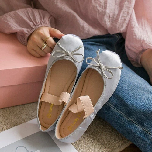 Satin-Ballerinas Ballerinas Damen Fliege flache Mary Jane Halbschuhe Schuhe - Bild 43 von 45