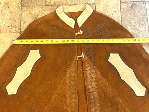 Vintage Wildleder Poncho Cape Wildleder Leder mit Fransen Western Indianer Kunst - Bild 17 von 20