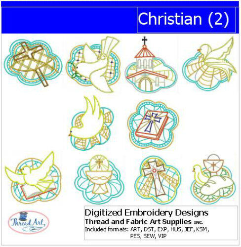 Embroidery Design Set - Christian(2) - 10 Designs - 9 Formats - USB Stick - Picture 1 of 12