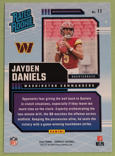 2024 Panini Donruss Rated Rookie Retro Blue Shock JAYDEN DANIELS #11 RC - Bild 2 von 2