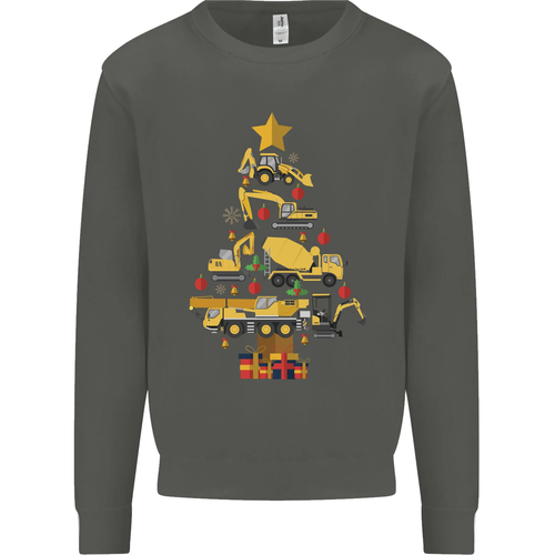 Construction Christmas Tree Digger Lorry Crane Kids Sweatshirt Jumper - Picture 12 of 92