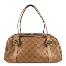 GUCCI Guccissima GG Twins Mini Boston Bag Brown Leather 232958 Auth Used