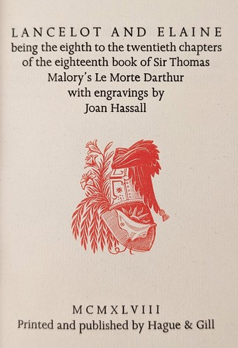 Malory & Hassall. Lancelot & Elaine. Hague & Gill. 1948. Five wood-engravings. - Picture 2 of 2