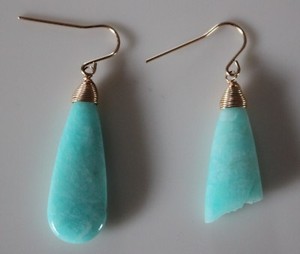 Aqua Chalcedony /& White Zirconia Drops Brass Earrings 14K Gold Plated Jewelry