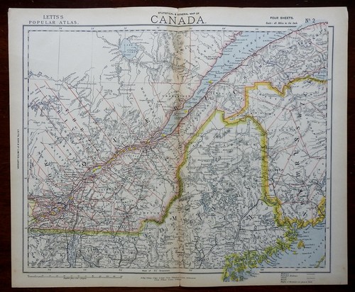 Maine Quebec Canada St. Lawrence River Montreal Three Rivers 1881 Letts map - Picture 1 of 3