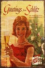 Schlitz Beer Christmas Greetings Advert Aged Look Vintage Retro Style Metal Sign