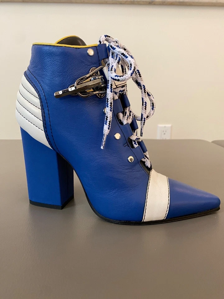 Botines Emilio Pucci EUR 37/US 7 Cuero Azul Real 4 Pulgadas Tacón Cremallera Lateral Foto 4 de 4