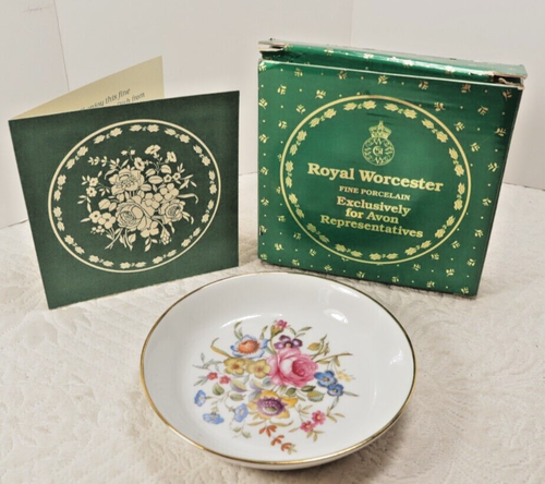 1982 Avon Floral Trinket Dish-Royal Worcester Fine Porcelain VTG Collectible - Picture 2 of 6