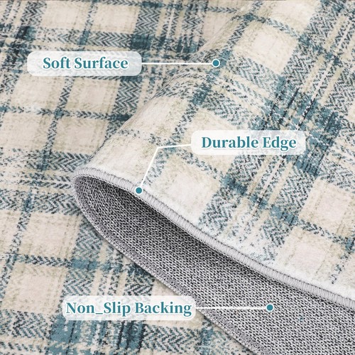 Washable Rug Modern Area Rugs 9x12 Living Room Large Rug Plaid Area Rug Soft Rug - Picture 2 of 9