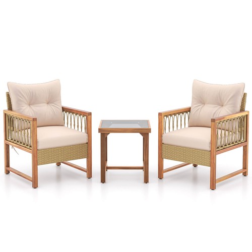 3 Pieces Patio Furniture Set Outdoor PE Wicker Conversation Bistro Set - Picture 10 of 10