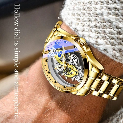 Skelettuhr Luxus Herren Quarz Herren Mechanische Armbanduhr Uhren Gold - Bild 3 von 11