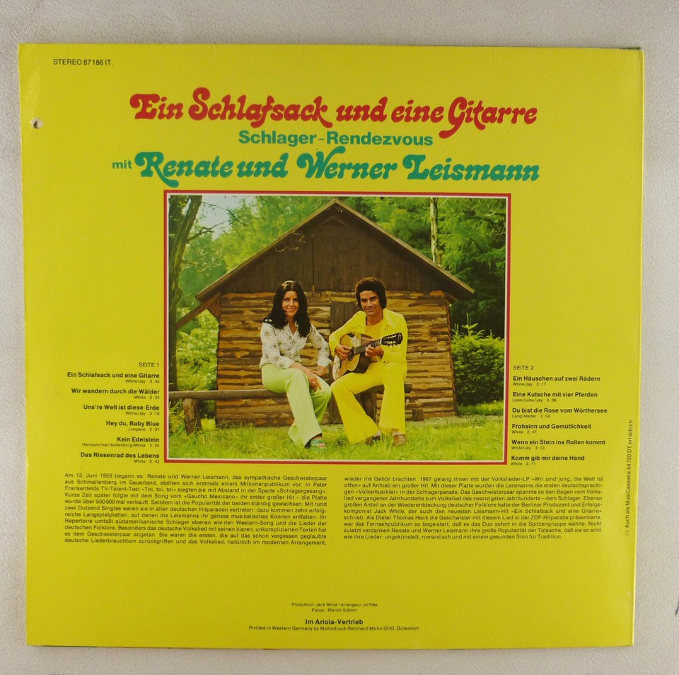 12" LP Vinyl Renate Und Werner Leismann Ein Schlafsack und Eine Gitarre