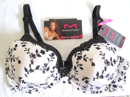 NWT Maidenform Style#09404 Size 40DD Comfort Devotion T-Shirt UW Bra White/Black