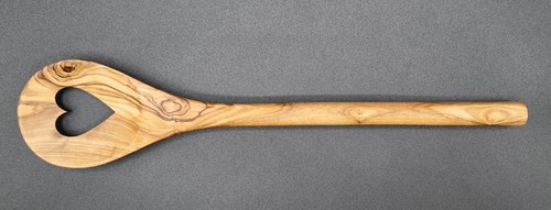 Kochlöffel Rührlöffel aus Olivenholz 30 cm Küchenbesteck mit Herz handgefertig - Bild 2 von 3