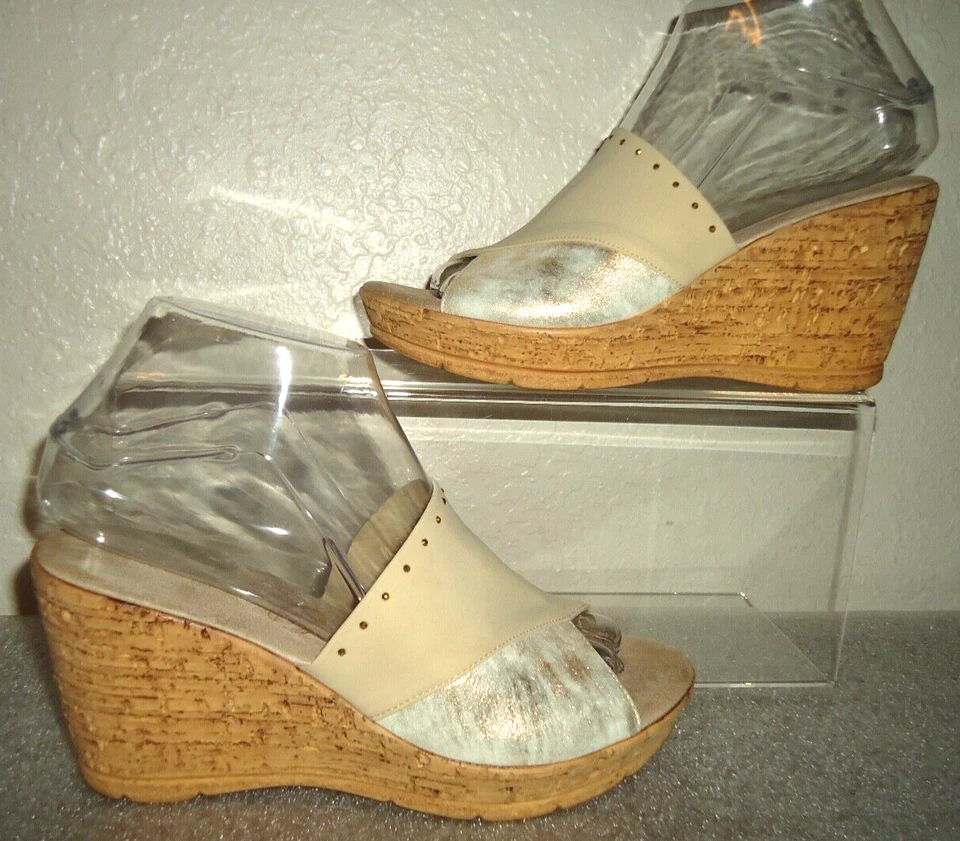 Sandalia de cuña de corcho elástico Eldorado beige para mujer #C Onex Christina tallas-7 Foto 4 de 4