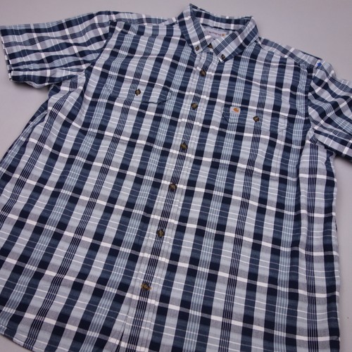 Carhart Button Up Shirt XL Blue Plaid Relaxed Fit Casual Mens - Picture 2 of 9