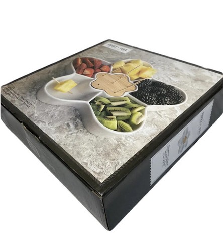 NEW Fiddle + Fern Serving Appetizer Tray Stoneware Divided Skewer Holder Gift - Picture 4 of 13