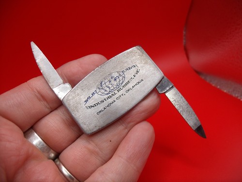 Vintage Zippo Industrial Rubber Inc Oklahoma City Money Clip Pocket Knife - Picture 3 of 5