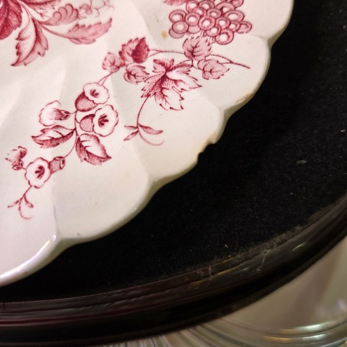 Plato rojo fino Staffordshire Ware de 7 3/4 pulgadas Myott England Bountiful con colgante de pared - Imagen 4 de 4